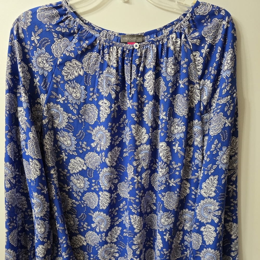 Vince Camuto Blue and White Floral Blouse